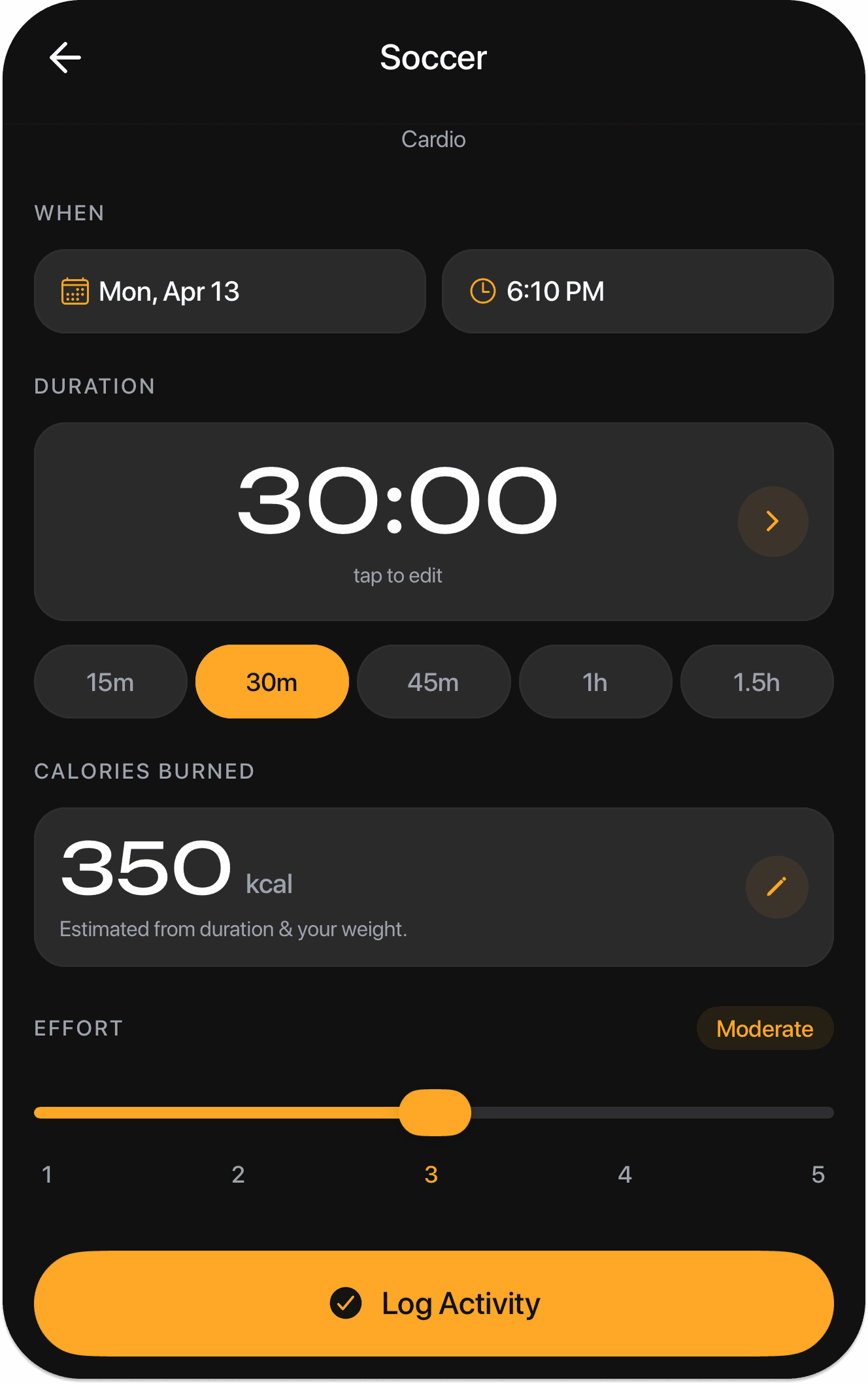 Cardio and activity logging