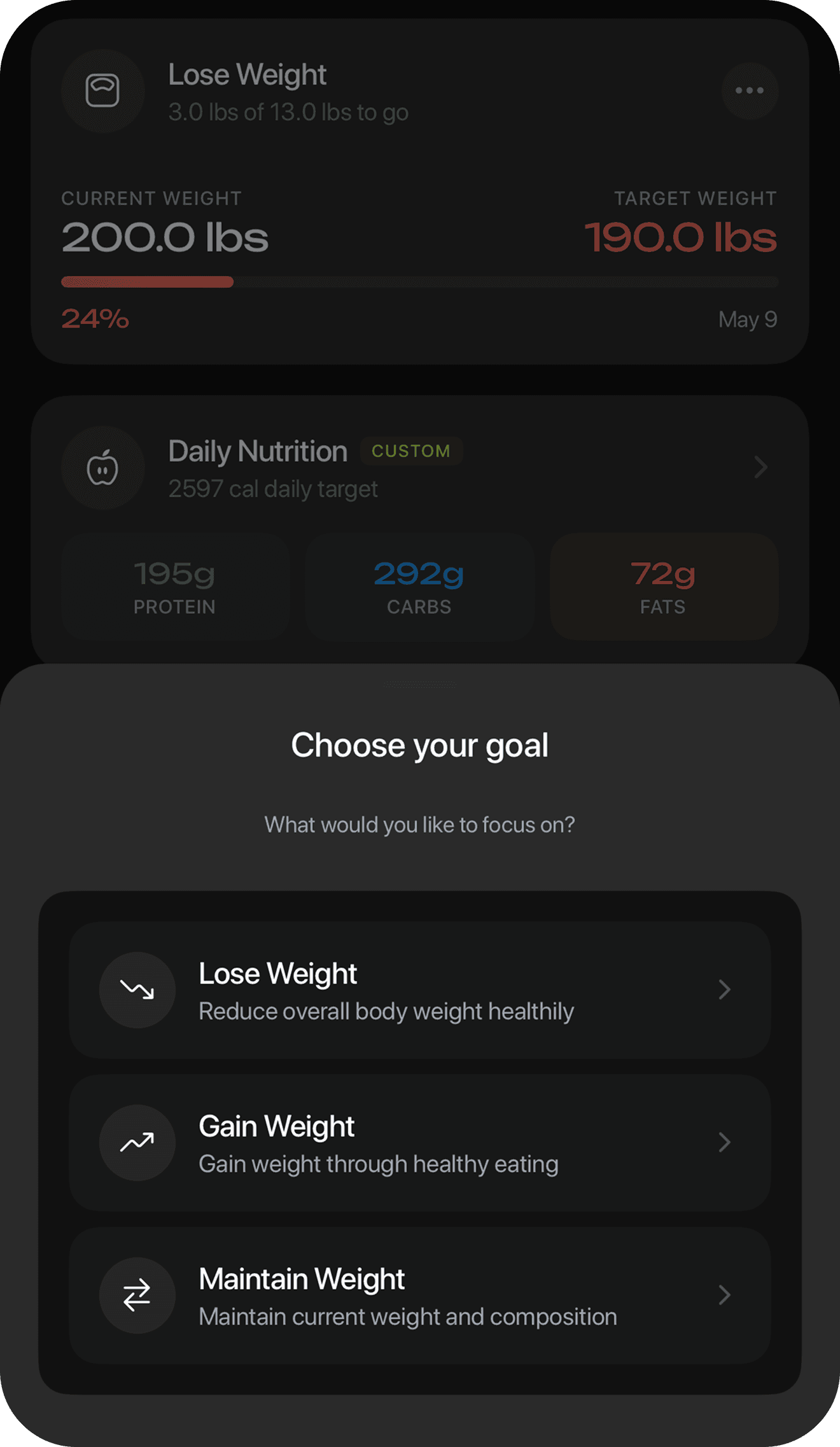 Set your fitness goals and nutrition targets