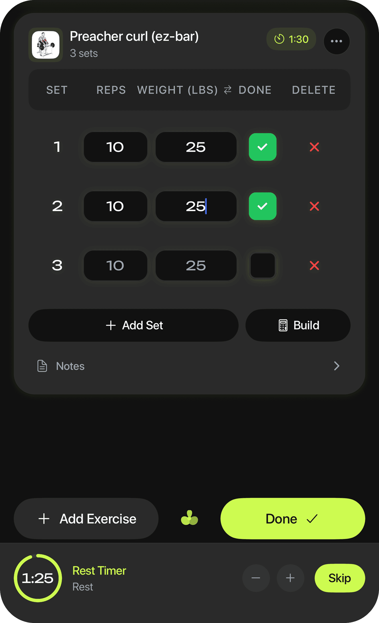 Workout set tracking